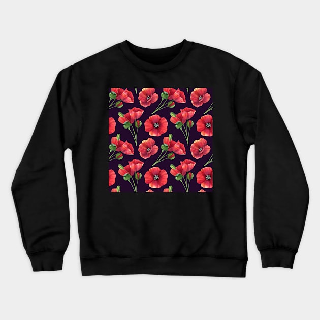 Botanical Floral Seamless pattern -red poppies Crewneck Sweatshirt by redwitchart